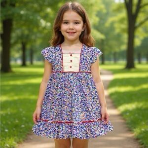 Childrens Alouette Cotton Floral Bib Dress